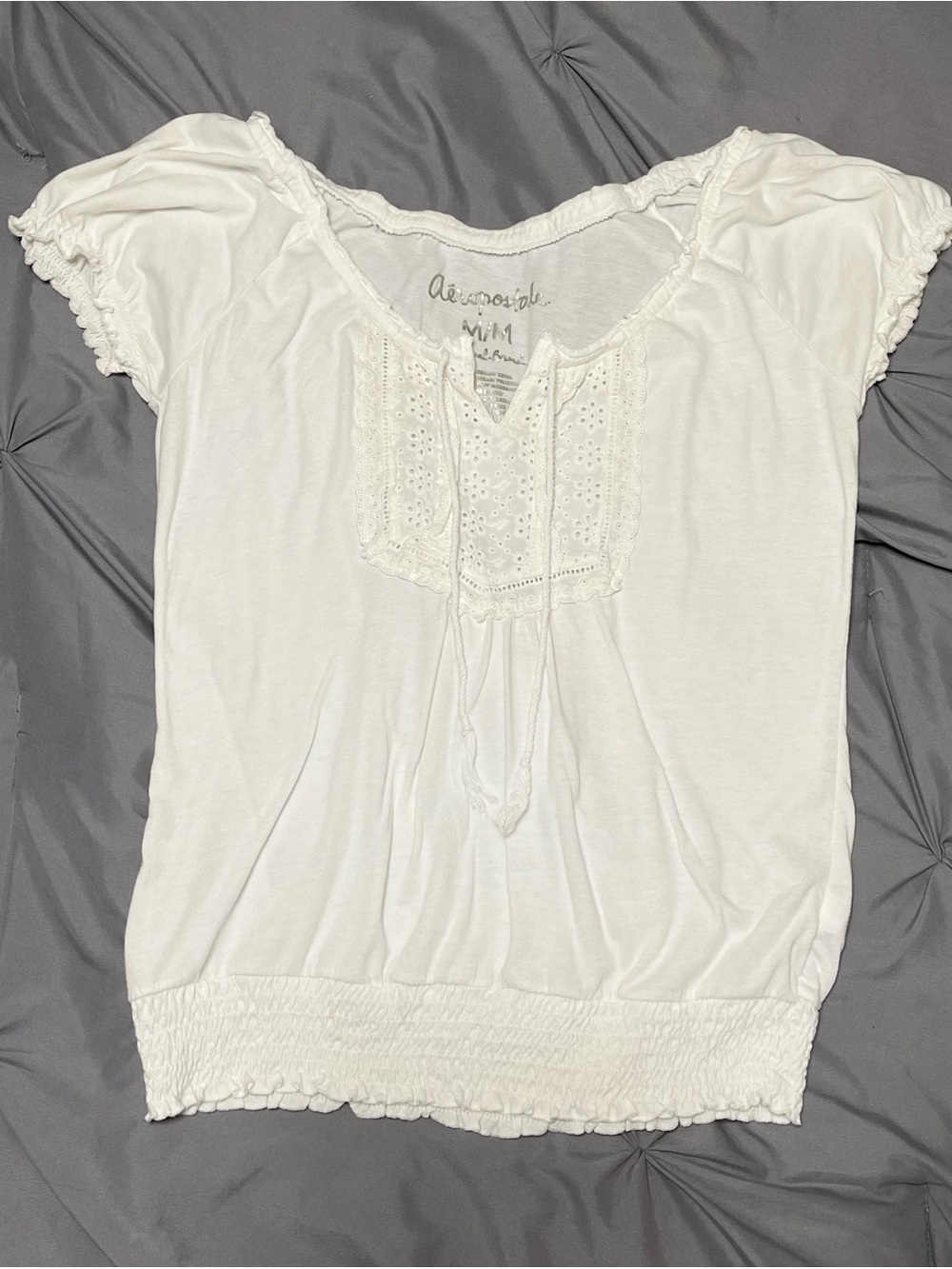 Aéropostale White Eyelet Peasant Blouse Medium Y2K Boho